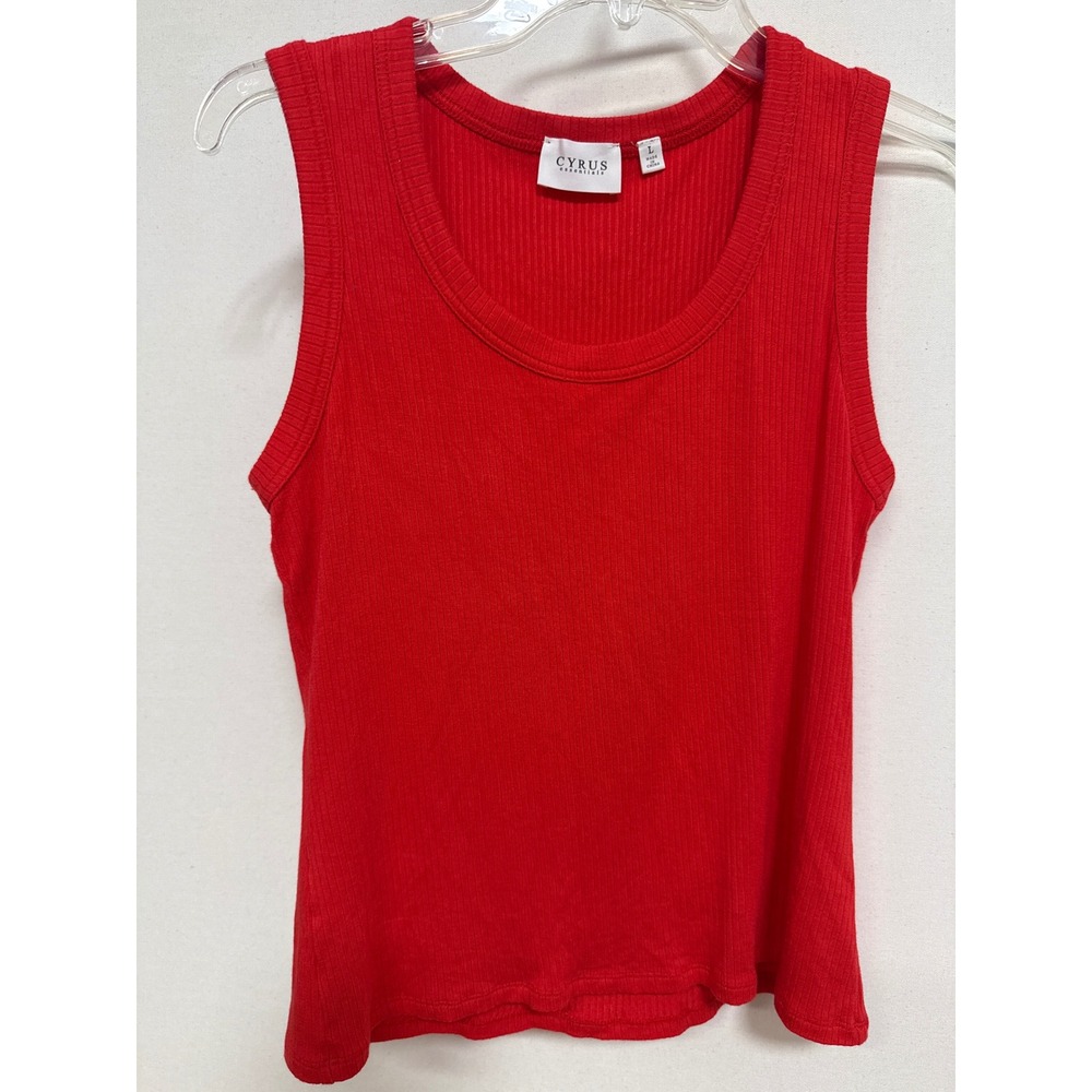 Cyrus Essentials Red Ribbed Tank Top Scoop Neck Sleeveless K770153 Large
